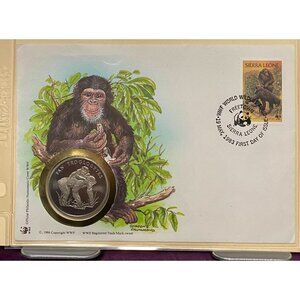 WWF Sierra Leone 1986 First Day Cover With Chimpanzee Coin Stamp And Artwork